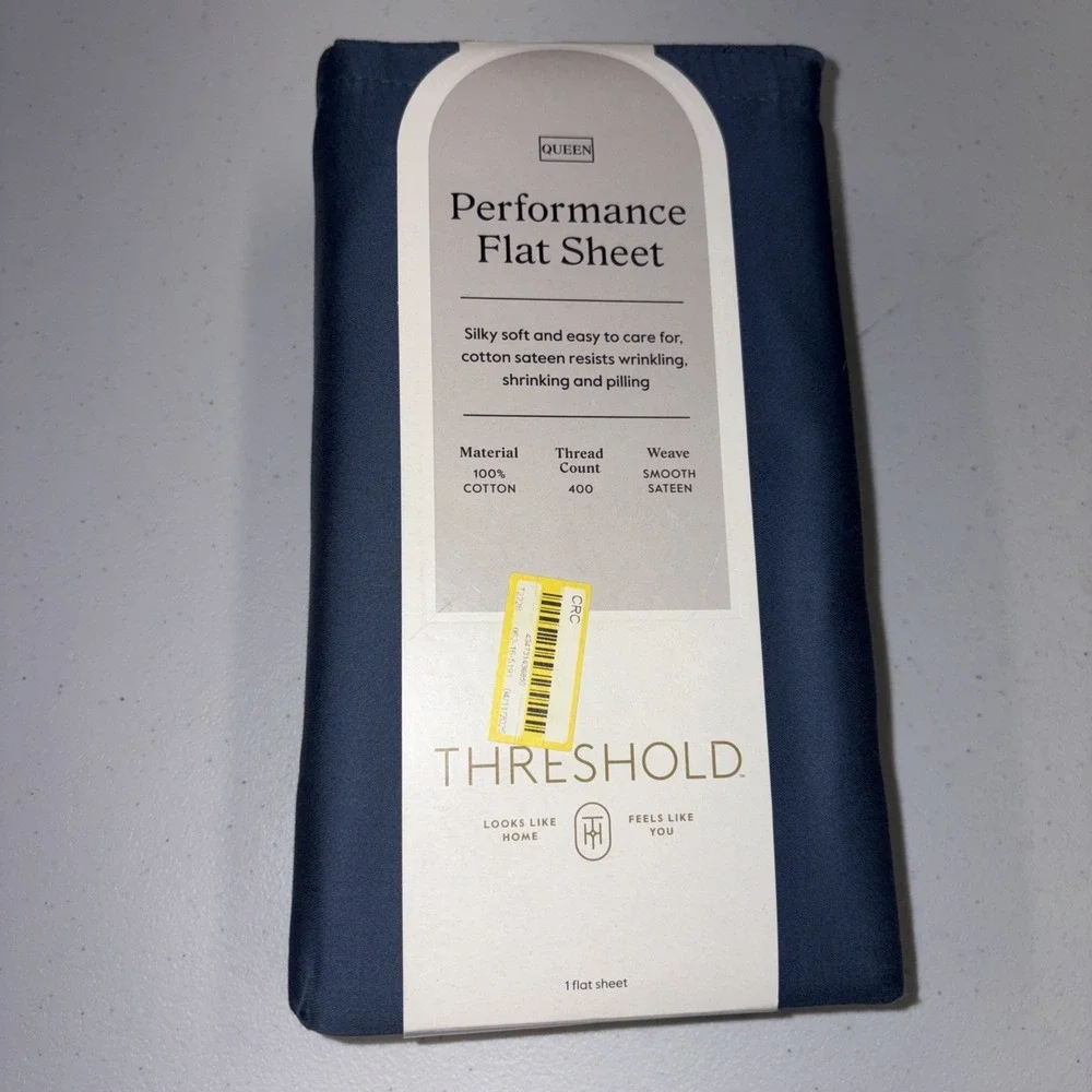 Threshold Performance 100% Cotton Sateen QUEEN Flat Sheet Blue 400 TC Smooth
